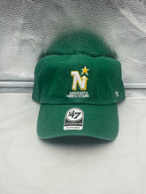 Load image into Gallery viewer, Minnesota North Stars NHL '47 Throwback Green Clean Up Adjustable Strapback Hat displayed from the front showing the classic logo.
