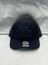 Load image into Gallery viewer, Kentucky Wildcats NCAA '47 Brand Black Trucker Adjustable Snapback Hat front view showcasing iconic team logo.