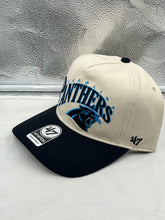 Load image into Gallery viewer, Carolina Panthers NFL '47 Natural Two Tone Script Hitch Snapback Adjustable Hat side view demonstrating adjustable snapback design.