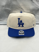 Load image into Gallery viewer, Los Angeles Dodgers MLB '47 Brand Natural Two Tone Hitch Adjustable Snapback Hat from the front view highlighting the iconic logo.