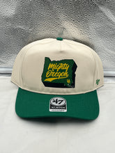 Load image into Gallery viewer, Oregon Ducks NCAA '47 Brand Throwback Natural Two Tone Hitch Adjustable Hat front view showcasing the bold Ducks logo and vintage design.
