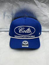 Load image into Gallery viewer, Indianapolis Colts NFL '47 Brand Blue Hitch Rope Snapback Adjustable Hat showcasing team spirit with a classic design and adjustable fit, perfect for fans supporting their favorite NFL team.