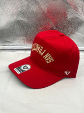 Load image into Gallery viewer, San Francisco 49ers NFL '47 Red Reversed Script Hitch Snapback Adjustable Hat showing the bold red color and the iconic logo for fans.