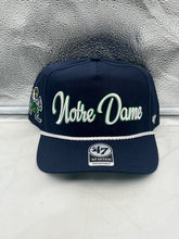 Load image into Gallery viewer, Notre Dame Fighting Irish NCAA '47 Navy Script Hitch Adjustable Snapback Hat showcasing its stylish navy color and intricate script detailing, perfect for fans seeking to support their team.