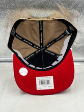 Load image into Gallery viewer, Close-up detail of the embroidered logo on the Reds Vs Red Sox 1975 World Series Dueling MLB '47 Khaki Hitch Adjustable Hat, emphasizing quality craftsmanship.