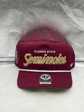 Load image into Gallery viewer, Florida State Seminoles FSU NCAA '47 Brand Red Script Rope Hitch Adjustable Hat displayed from the front, showcasing the classic red script design that represents team spirit.