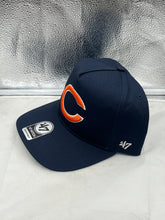 Load image into Gallery viewer, Side view of the Chicago Bears NFL '47 Brand Navy Hitch Snapback Adjustable Hat showcasing its adjustable strap and navy blue color.