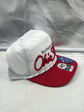 Load image into Gallery viewer, Ohio State Buckeyes NCAA '47 Brand White TT Hitch Rope Adjustable Snapback Hat displayed from the front, showcasing its sleek white design and rope accent, ideal for fans.