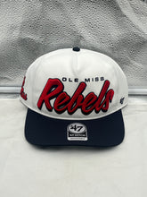 Load image into Gallery viewer, Ole Miss Rebels NCAA '47 Brand White Script Hitch Adjustable Snapback Hat featuring stylish white script design, perfect for showing school spirit and supporting your team in comfort.