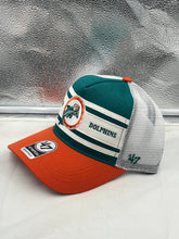 Load image into Gallery viewer, Side view of Miami Dolphins NFL '47 Throwback Teal TT Hitch Mesh Snapback Adjustable Hat highlighting breathable mesh panels for ventilation.