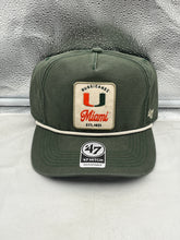 Load image into Gallery viewer, Miami Hurricanes NCAA '47 Brand Green Hitch Adjustable Snapback Hat front view showcasing vibrant green color and bold logo.