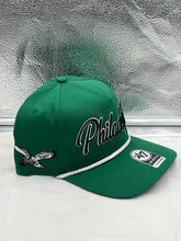 Load image into Gallery viewer, Close-up view of Philadelphia Eagles NFL '47 Throwback Green Script Hitch Snapback Adjustable Hat highlighting adjustable snapback feature and durable materials.