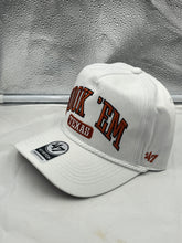 Load image into Gallery viewer, Texas Longhorns NCAA '47 Brand White Script Rope Hitch Adjustable Hat displayed from the front view, showcasing its clean white design and prominent Longhorns logo.