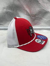 Load image into Gallery viewer, Close-up view of the Georgia Bulldogs NCAA '47 Throwback Red Rope Trucker Adjustable Snapback Hat showing the intricate rope detail and mesh back design.