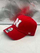 Load image into Gallery viewer, Close-up view of the Nebraska Cornhuskers NCAA '47 Red Clean Up Adjustable Strapback Hat, featuring adjustable strap design for comfortable fit.