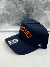 Load image into Gallery viewer, Chicago Bears NFL '47 Brand Navy Reversed Script Hitch Snapback Adjustable Hat showcasing stylish design and reversed script logo for Chicago Bears fans.