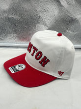 Load image into Gallery viewer, Side view of the Boston Red Sox MLB '47 Brand White TT Script Hitch Adjustable Snapback Hat, detailing the snapback closure and stylish design.