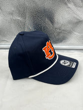 Load image into Gallery viewer, Close-up of the Auburn Tigers NCAA '47 Brand Navy Rope Hitch Snapback Adjustable Hat highlighting the unique rope detail and premium fabric quality.