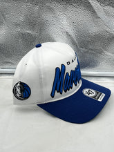 Load image into Gallery viewer, Close-up of the Dallas Mavericks NBA '47 Brand White Script Hitch Snapback Adjustable Hat highlighting its stylish design and comfortable fit.