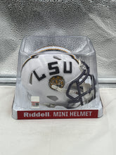 Load image into Gallery viewer, LSU Tigers NCAA Riddell Speed White Alternate Mini Helmet showcasing its detailed design and vibrant colors, perfect for collectors and fans.
