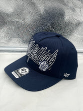Load image into Gallery viewer, Side view of the Toronto Maple Leafs NHL '47 Navy Script Hitch Rope Adjustable Snapback Hat highlighting its adjustable snapback design.