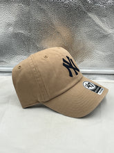 Load image into Gallery viewer, New York Yankees MLB '47 Brand Khaki Clean Up Adjustable Strapback Hat showcasing the iconic Yankees logo with a versatile khaki color, perfect for all occasions including game days.
