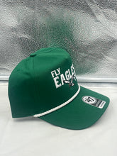 Load image into Gallery viewer, Philadelphia Eagles NFL '47 Throwback Green Rope Hitch Snapback Adjustable Hat worn at a game day event, showing team spirit and pride for the Eagles.