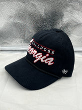 Load image into Gallery viewer, Close-up of the adjustable strap of Georgia Bulldogs NCAA '47 Corduroy Black Hitch Script Adjustable Snapback Hat, ensuring a comfortable fit.