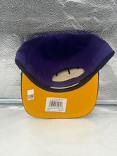 Load image into Gallery viewer, Close-up view of the LSU Tigers NCAA '47 Brand Purple Rope Script Hitch Adjustable Hat showing the unique rope detail and embroidered logo.
