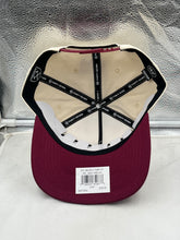 Load image into Gallery viewer, Close-up of the West Ham United EPL '47 Brand Natural TT Wave Hitch Adjustable Snapback Hat highlighting its premium material and vibrant team colors.