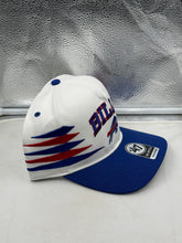 Load image into Gallery viewer, Close-up of the Buffalo Bills logo on the NFL '47 Brand White TT Diamond Hitch Snapback Adjustable Hat, highlighting the quality and detail of this Buffalo Bills hat.