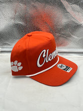 Load image into Gallery viewer, Side view of the Clemson Tigers NCAA '47 Brand Orange Script Rope Hitch Adjustable Snapback Hat, demonstrating its breathable mesh back and durable construction.