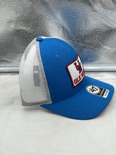 Load image into Gallery viewer, Front view of Ole Miss Rebels NCAA '47 Brand Blue Trucker Mesh Adjustable Snapback Hat showcasing the striking blue color and team logo.