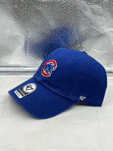 Load image into Gallery viewer, Close-up view of the Chicago Cubs MLB '47 Brand Blue Clean Up Adjustable Hat highlighting the iconic team logo and quality material.