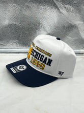Load image into Gallery viewer, Side view of the Michigan Wolverines NCAA '47 Brand Champs White Hitch Adjustable Snapback Hat highlighting the adjustable snapback closure.
