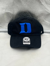Load image into Gallery viewer, Duke Blue Devils NCAA '47 Brand Black Clean Up Adjustable Strapback Hat showcasing the iconic logo, designed for ultimate comfort and style, perfect for game days or casual outings.