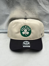 Load image into Gallery viewer, Boston Celtics NBA '47 Brand Natural Two Tone Hitch Adjustable Snapback Hat showcasing the iconic logo in front view for team pride.