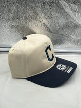 Load image into Gallery viewer, Close up of Cleveland Guardians MLB '47 Brand Natural TT Hitch Adjustable Snapback Hat with embroidered logo, highlighting quality craftsmanship and comfort.