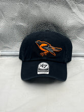 Load image into Gallery viewer, Baltimore Orioles MLB '47 Brand Throwback Black Clean Up Adjustable Hat featuring the iconic logo and comfortable design.
