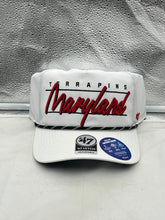 Load image into Gallery viewer, Maryland Terrapins NCAA '47 Brand White Hitch Rope Adjustable Snapback Hat displayed from the front with embroidered logo and contrasting rope detailing.