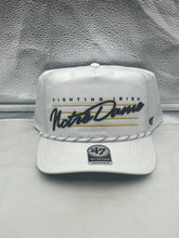 Load image into Gallery viewer, Notre Dame Fighting Irish NCAA '47 Brand White Rope Script Hitch Adjustable Hat showcasing its stylish design and iconic emblem, perfect for fans and game-day attire.