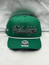 Load image into Gallery viewer, Philadelphia Eagles NFL '47 Throwback Green Script Hitch Snapback Adjustable Hat, front view showcasing classic design and team logo.