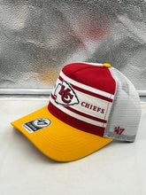 Load image into Gallery viewer, Stylish side view of the Kansas City Chiefs NFL '47 Brand Red Two Tone Mesh Hitch Adjustable Snapback Hat.