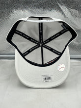 Load image into Gallery viewer, Flat lay view of the Atlanta Braves MLB '47 Brand White Roscoe Hitch Adjustable Snapback Hat, highlighting its crisp design and vibrant team logo, a must-have Atlanta Braves hat.