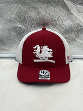 Load image into Gallery viewer, South Carolina Gamecocks NCAA '47 Brand Red Trucker Mesh Adjustable Snapback Hat showing the front view with the team logo prominently displayed.
