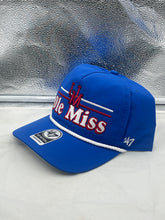 Load image into Gallery viewer, Ole Miss Rebels NCAA '47 Brand Blue Script Rope Hitch Adjustable Snapback Hat showcasing classic design with modern flair and striking script lettering.