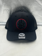 Load image into Gallery viewer, Ohio State Buckeyes NCAA '47 Brand Black Trucker Adjustable Snapback Hat front view showcasing the iconic team logo in a stylish black design.
