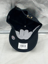 Load image into Gallery viewer, Side view of the Baltimore Orioles MLB '47 Brand Throwback Black Clean Up Adjustable Hat demonstrating its adjustable strap for a comfortable fit.