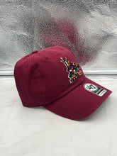 Load image into Gallery viewer, Side view of Arizona Coyotes NHL '47 Brand Throwback Red Clean Up Adjustable Strapback Hat showcasing its adjustable strapback design for a comfortable fit.