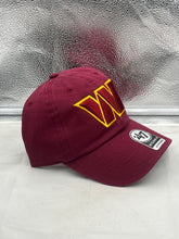 Load image into Gallery viewer, Close-up view of the Washington Commanders NFL '47 Brand Red Clean Up Adjustable Strapback Hat, highlighting the adjustable strapback feature and high-quality fabric.